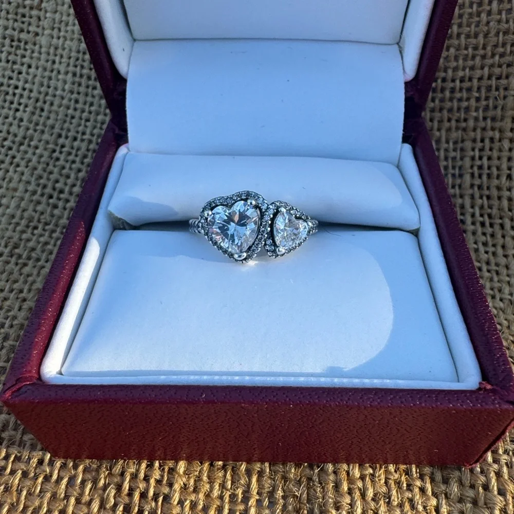 Sterling Silver Sparkling Halo Hearts Ring Halo Size 7